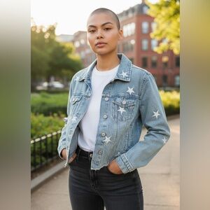 Zenana Star Embroidered Denim Jacket